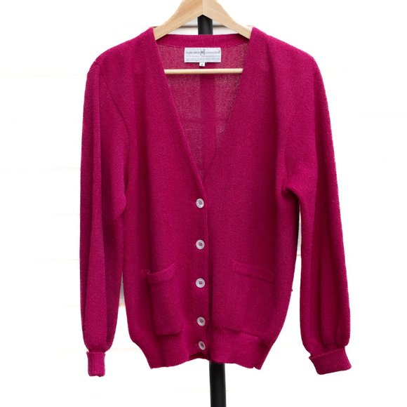 Peruvian Connection Size Small Oversized Wool Cardigan in Magenta Raspberry Red - Picture 2 of 5